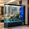 Acuario ecológico de vidrio ultra transparente con forma de bala para sala de estar, pecera de pantalla estilo mediano a grande, de pie