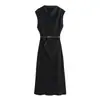 Vestido Midi Ajustado a la Cintura con Cinturón, Estilo Europeo y Americano, Novedad Otoño 2026 para Comercio Exterior Transfronterizo