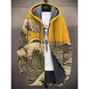 Jaqueta de Inverno Masculina Transfronteiriça com Forro de Pelúcia Estampado, Manga Longa Espessa à Prova de Vento com Zíper, Capuz Fashion, Modelagem Solta