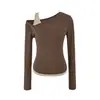 Camiseta Genuina de Dos Piezas Off-the-Shoulder de Manga Larga para Mujer, Capa Interior de Otoño, Corte Ajustado, Diseño que Favorece la Figura, Puro Deseo, Top Sexy de Capa Base