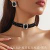 Colar Choker Europeu e Americano de Luxo em Vidro Cristal de Camada Dupla Geométrico Retangular Conjunto de Brincos Colar de Cristal Colorido da Moda