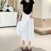Estilo Verão 2025 Novo Brocado Poliéster Amassado Yamamoto Roupa de Trabalho Culottes Feminino Cintura Alta Slim Casual Estilo Preguiçoso Fenda Calça Wide-Leg