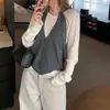 2026 Elegante Versátil Cor Sólida Clássico Chic Coreano Tricô Cropped Gola Alta Conjunto de Duas Peças Novo Look Casual