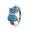 Anillo Vintage Esmaltado Personalizado Estilo Étnico Azul Quemado Flor Mariposa Plata Tailandesa Gota de Pegamento Artesanía Cloisonné Anillo de Dedo Abierto