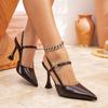 7199-6 Zapatos de Tacón de Punta Única Explosiones Verano Nuevo de Mujer Puntiagudos Rojos Tacones Altos Trasero Abierto Tacón Grueso Tacón Alto Moda Versátil