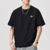 Camiseta Masculina de Algodão Puro Pesado Manga Curta Verão Marca Americana Tendência Solta Casual Versátil Cor Sólida Manga Meia-Manga