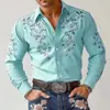 Nueva camisa de manga larga estampada de estilo étnico para hombre con diseño de botones normal, top de manga larga de ajuste estacional