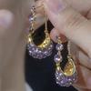 Pendientes de Cesta Morados Ultra Brillantes Full Diamond de Lujo Ligero para Mujer, Pendientes Elegantes y Sofisticados con Diseño de Nicho