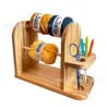 Estante de Hilo de Madera con Base Cuadrada Giratoria Soporte para Hilo Escritorio Madera Maciza Estante de Hilo Tejido a Mano Estante para Bobinas