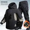 Conjunto de chaqueta táctica de otoño e invierno para hombre, forro polar, engrosada, cálida, cortavientos, resistente al desgaste, ropa de trabajo de camuflaje, ropa de trabajo para exteriores