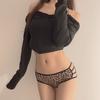 Calcinha feminina leve respirável de seda gelada com estampa de leopardo, renda sexy, cintura média, sem costura, cinto fino, tentação, calcinhas femininas