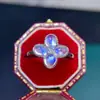 Anillo de Trébol de Cuatro Hojas Plata de Ley Diamante Piedra Lunar Azul Natural Anillo para Mujer Apertura Piedra Principal 4x5mm Regalo de Cumpleaños