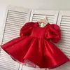 Novo Vestido de Cetim para Daminha Festa de Aniversário Modelo Infantil Passarela Apresentação de Piano Saia Tutu Vermelho Preto