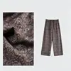Primavera Verano Nuevo Pantalones de Cáñamo Puro para Mujer con Remolinos Paisley Retro Moteados Adelgazantes Casuales Rectos de Nueve Puntos FSY60628