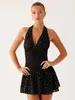 Vestido de lunares con cuello halter y lazo transfronterizo estilo europeo y americano, nuevo para el verano de 2026, vestido corto plisado con lazo en la cintura y espalda descubierta