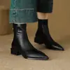Botines Cortos de Tacón Grueso Puntiagudos Estilo Coreano con Cremallera Trasera para Mujer 2026 Nueva Moda Otoño e Invierno Estilo Británico Adelgazante Botas Martin
