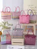 Bolso Tejido Colorido de Moda en Colores Macaron, Regalo para el Día del Niño, Bolso Tejido Dopamina para Estudiantes, Transfronterizo