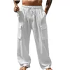 Calça de Sarja de Algodão e Linho Masculina Amazon Cross-Border para Todas as Estações, Fina, Respirável, Roupa de Trabalho, Multibolsos, Solta, Casual, Moderna, Perna Larga
