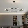 Lustre para Sala de Estar Minimalista Italiano Arte Criativa Anel Lâmpada Atmosférica Preta Vidro de Alto Padrão Feijão Mágico Lâmpada de Hall
