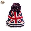 Popular Invierno Europeo y Americano Gorro de lana para Niños Gorro de punto con pompón de bandera americana y británica gorro de bebé JDKM-01