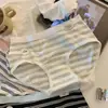 Pantaletas deportivas de algodón a rayas estilo Ins, de cintura media, ajustadas a la cadera para niñas, 7A, hipoalergénicas, transpirables, antibacterianas, tipo triángulo para mujeres