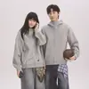 Sudadera con capucha y cremallera gruesa de 400 g para Otoño/Invierno para jóvenes, estilo callejero, mezcla de algodón, corte holgado, unisex, chaqueta para pareja