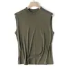 Camiseta Minimalista Elegância Francesa Tencel Lã Gola Alta Meia Manga Sem Mangas Estilo Simples de Fileira Amiga da Pele Caimento Fluido