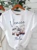 Camiseta Casual Feminina com Estampa Gráfica de Veneza Itália Apresentando Design da Ponte Rialto Gôndola Senhora t