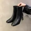 Botines de Tacón Alto con Punta Cuadrada para Mujer 2026 Otoño/Invierno Nuevos Retro Meilade Adelgazantes Botas para Mujer Tacón Grueso Cremallera Trasera Botas Martin