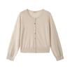 Nanyou Elegante al por Mayor Primavera y Verano Cuello Redondo Manga Larga de un Solo Botón Lana Lino Chaqueta Suéter Cardigan de Punto Fino para Mujer