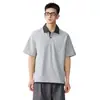 Camisa Polo a Cuadros con Bloques de Color, Estilo Dos Piezas Falso, Cuello Campana y Mangas Cortas para Hombre, Nuevo Estilo de Verano, Fresca y Elegante, Hombros Caídos, Camiseta Holgada