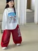Pantalones deportivos blancos con estampado de letras estilo retro americano Yuyu Princess para niños y niñas, pantalones casuales holgados de pierna ancha para niños