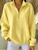 Moda femenina transfronteriza europea y americana 2026: nueva sudadera con cremallera estilo TikTok, cuello semi-alto, tejido de gofre, corte holgado, top de color liso