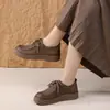 Stock Listo Botines Retro Cómodos Hechos a Mano Suela Suave Otoño e Invierno Nuevos de Caña Alta Casual Cuero Genuino Zapatos de Mujer Botas de Cuero Planas con Cordones
