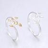Anillo abierto de plata esterlina s925 con forma de hoja, chapado en oro y plata lisa, joyería de plata esterlina de Corea al por mayor.