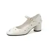 Zapatos Mary Jane de tacón grueso, punta redonda, corte bajo, versátiles, para mujer, otoño, para ir al trabajo, modernos, nuevo estilo 2026, con una sola tira, de cuero completo