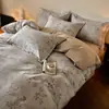 Conjunto de cama de quatro peças em algodão espesso escovado estampado, conjunto de três peças estilo pastoral floral em algodão puro com lençol com elástico, capa de edredom e lençol de cama