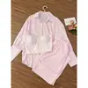 Pijama Listrado com Suspensório Longo, Renda Doce Estilo Francês para Mulheres, Conjunto Confortável para Casa de Verão que Pode Ser Usado Fora, Conjunto de Três Peças