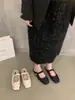 Sapatilha Rasteirinha Meia Sola Cetim Losango Bico Redondo Roupa de Exterior Estilo Fada Sandália Mary Jane Sem Salto Nova Verão 2023