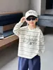 Q152 Moletom de Outono para Meninos Menino Estilo Coreano Base Listrada Pulôver Novo Casual Versátil Infantil Manga Longa