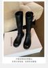 Versión de Piel de Vaca~Estilo Otoño/Invierno 2026 Punta Redonda Correa con Hebilla Tacón Grueso Hasta la Rodilla Cierre Trasero Botas de Montar de Altura Media para Mujer Piel Genuina