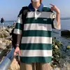 Camisa polo de verano para hombre, estilo japonés, moda ins a rayas de manga corta para hombres jóvenes, estilo universitario, versátil y artística