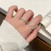Anillo de plata de ley S925 con hoja y diamante para mujer, diseño único, banda fina de mariposa totalmente pavonada con diamantes, anillo abierto ajustable versátil