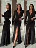 Estación Independiente Transfronteriza Europea y Americana 2026 Nuevo Elegante de Moda Vestido de Noche para Mujer Cuello en V Manga Larga Abertura Vestido Largo
