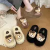 Pantufas de Ursinho Fofo Desenho Animado Tecidas Femininas 2026 Outono Inverno Roupa de Casa Roupa Externa Antiderrapantes Quentes de Algodão Femininas
