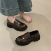 Sapatos de Couro Jk Pretos Britânicos Estilo Francês para Mulheres, Outono e Inverno Petite Estilo College Plataforma Aumentadora de Altura Loafers