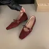Zapatos Mary Jane de Primavera de 3 cm para Mujer 2026, Zapatos de un Solo Color con Lazo, Punta Cuadrada, Estilo para Ir al Trabajo, Aumento Oculto de Altura, Flor de Camelia, Estilo Francés