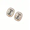 Pendientes Rectangulares de Cristal de Color Macarrón de Venta Caliente Transfronterizos con Bordes de Oro Rosa e Incrustaciones Completas de Diamante, Fuente de Suministro de Pendientes Grandes Exagerados