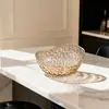 Estilo Moderno Transparente Frutero Alto Valor Bocadillos Plástico Fruta Seca Plato de Exhibición Patrón de Doble Círculo Borde Dorado Bandeja de Almacenamiento
