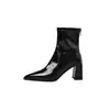 Botas finas de pu femininas botas elásticas outono e inverno novo estilo coreano bico fino zíper traseiro salto alto grosso 7cm botas elásticas de tornozelo femininas